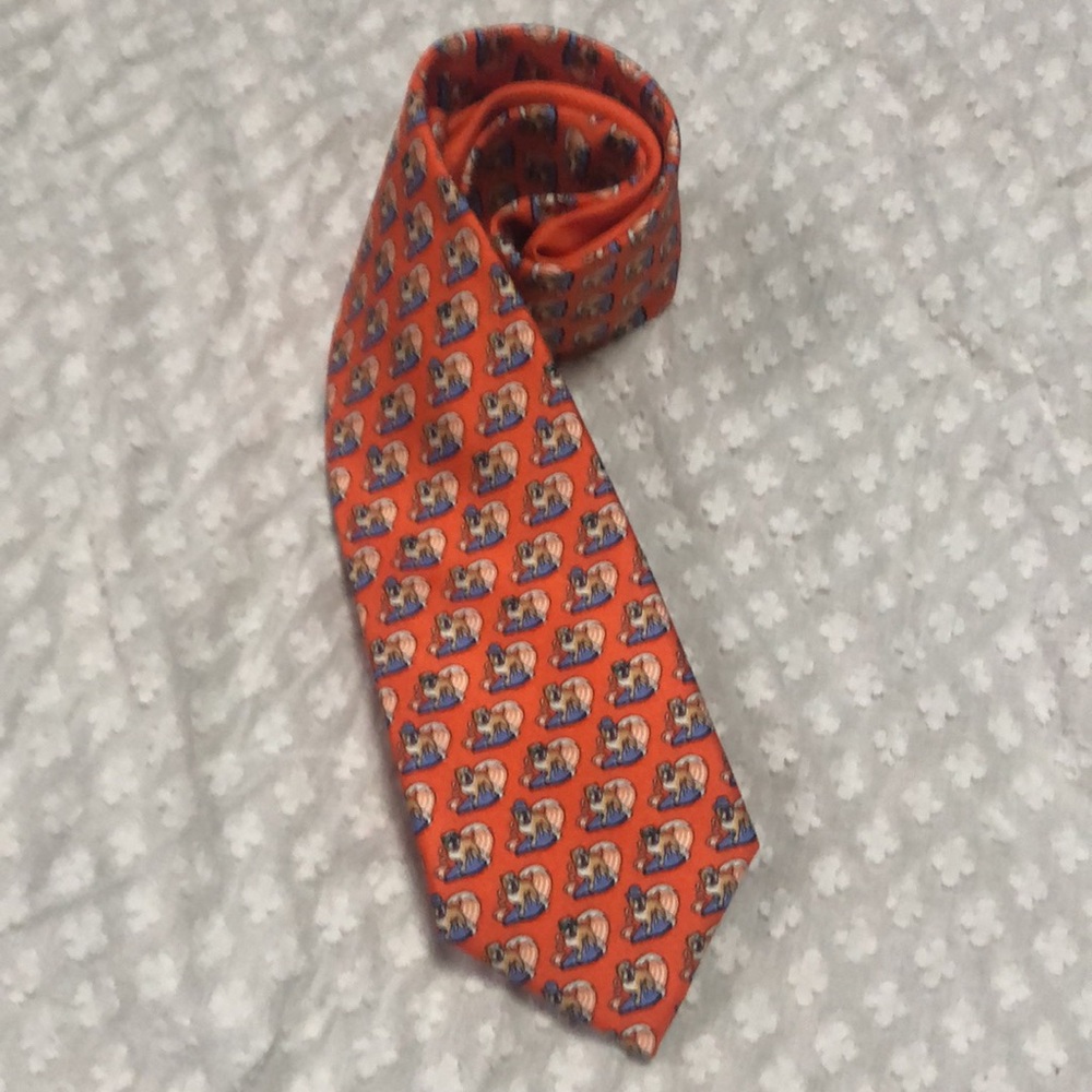 Tommy Hilfiger‎ Orange Silk Tie Surfing Bulldogs